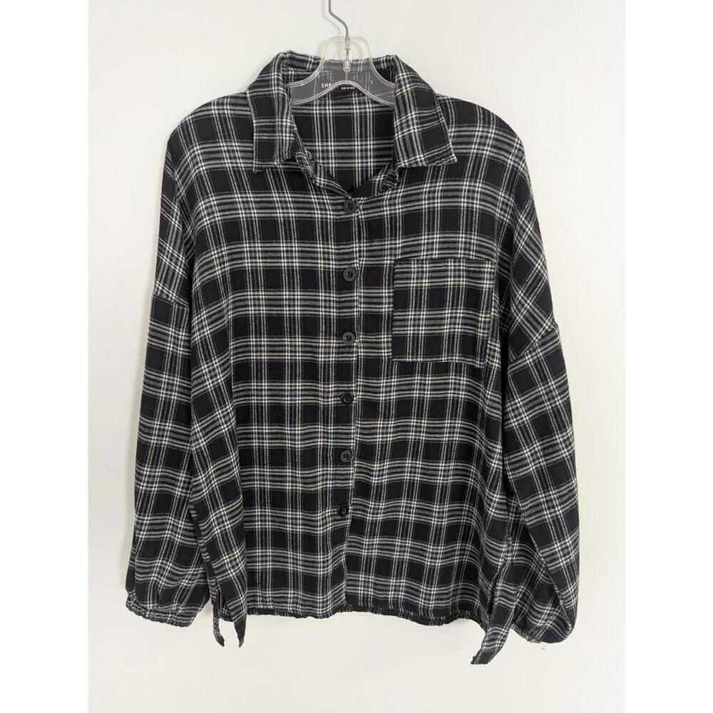 Shein Women's Oversized Plaid Shirt Tunic Size Medium Cotton Grunge Streetwear